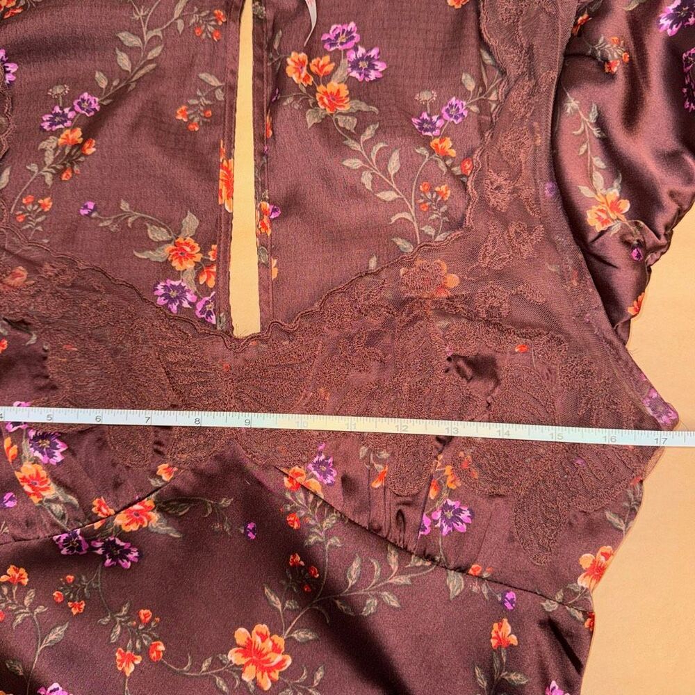 Free People Sz L Butterfly Babe Maxi Dress Floral Satin Lace Cutout Burgundy Pur - Picture 13 of 15